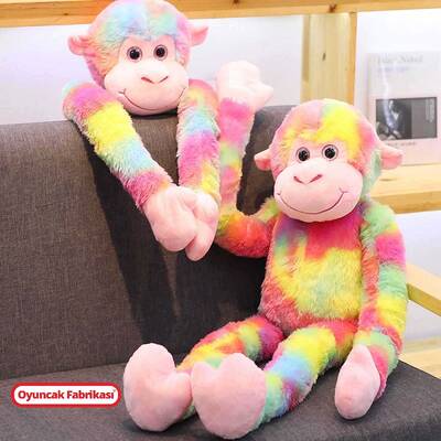 Sesli Peluş Oyuncak Maymun Renkli 85 Cm Güzel Maymun Yumuşak Uzun kollu - 2