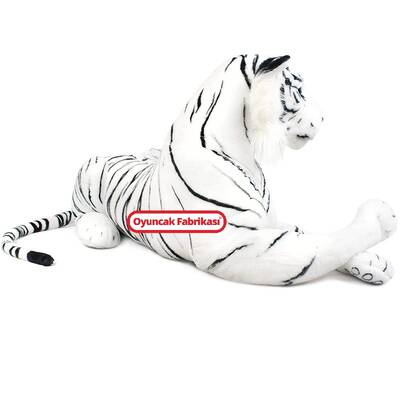 Peluş Oyuncak Sibirya Kaplanı Yatan Beyaz Peluş Kaplan 110 cm - 3