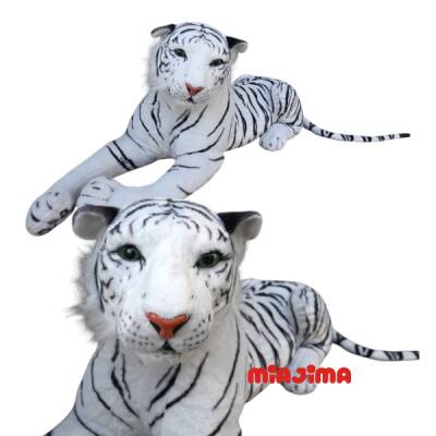 Peluş Oyuncak Sibirya Kaplanı Yatan Beyaz Peluş Kaplan 110 cm - 1