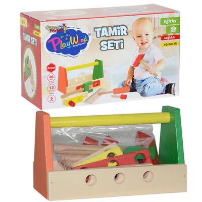 Play Wood Eğitici Ahşap Oyuncak Ahşap Tamir Seti 13 Parça - 1