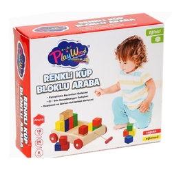 Play Wood Eğitici Ahşap Oyuncak Küp Bloklu Araba Renkli Çek-Çekli - 3