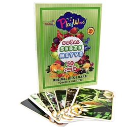 Play Wood Eğitici Resimli Bilgi Kartları Sebze ve Meyveler 50 Çeşit - 1