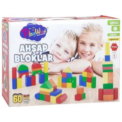 Play Wood Renkli Ahşap Bloklar 60 Parça - 1