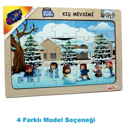 PlayWood 20 Parça Kış Mevsimi Ahşap Çocuk Puzzle Ahşap Eğitici Yapboz 4 Model - 1