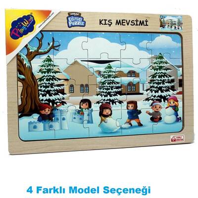 PlayWood 20 Parça Kış Mevsimi Ahşap Çocuk Puzzle Ahşap Eğitici Yapboz 4 Model - 1