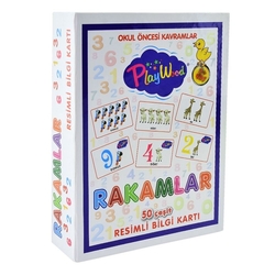 PlayWood Eğitici 50 Çeşit Rakam ve Resimli Bilgi Kartları - PlayWood-Onyıl
