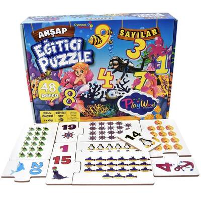 PlayWood Eğitici Ahşap Hafıza Oyun Kartları Sayılar 48 Parça - 1