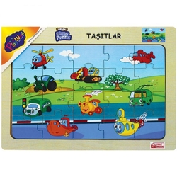 PlayWood Eğitici Ahşap Puzzle Taşıtlar 20 Parça Ahşap Yapboz - PlayWood-Onyıl