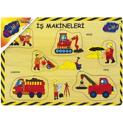 PlayWood Eğitici Ahşap Tutmaçlı Puzzle İnşaat İş Makinaları 6 Parça - PlayWood-Onyıl