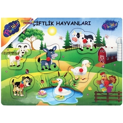 PlayWood Eğitici Ahşap Tutmaçlı Yer Bulma Oyunu Sevimli Çiftlik ve Kümes Hayvanları - PlayWood-Onyıl