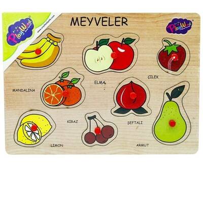 PlayWood Eğitici Ahşap Tutmalı Puzzle Sebzeler Meyvalar 8 Parça - 1