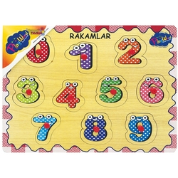 PlayWood Eğitici Ahşap Tutmalı Puzzle Yapboz Sayılar Rakamlar 9 Parça - PlayWood-Onyıl