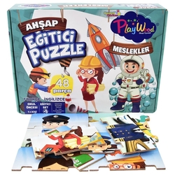 PlayWood Eğitici İngilizce Türkçe Ahşap Puzzle - Meslekler - 48 Parça - 2