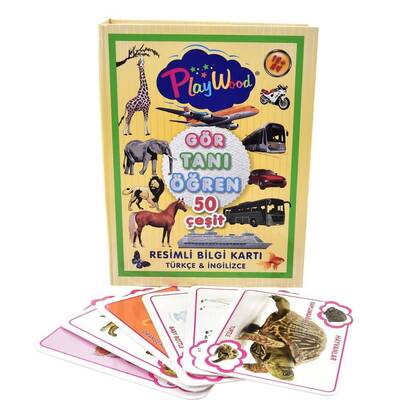 PlayWood Eğitici Resimli Bilgi Kartları Gör-Tanı-Öğren Türkçe İnğilizce 50 Çeşit - 1