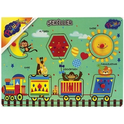 PlayWood Eğitici Tutmalı Ahşap Puzzle Geometrik Şekiller Hayvanlı 6 Parça - PlayWood-Onyıl