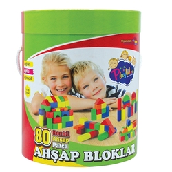 Playwood Renkli Ahşap Bloklar 80 Parça Silindir Kutuda - PlayWood-Onyıl