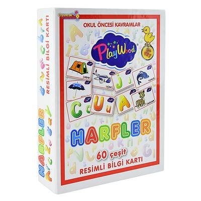 PlayWood Okul Öncesi Alfabe Harfler Eğitici Resimli 60 Parça Bilgi Kartları - 2