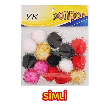 Ponpon Simli Büyük Boy No:3 15’li Renkli Hobi Ponponu El İşi Süsleme ve Etkinlik Malzemesi - 1