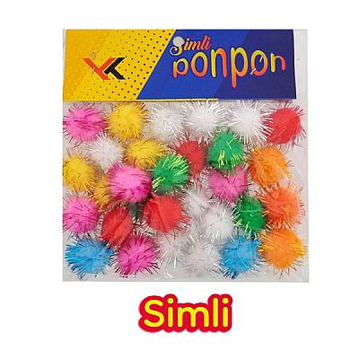 Ponpon Simli Orta Boy No:2 30’lu Renkli Hobi Ponponu El İşi Süsleme ve Etkinlik Malzemesi - 1