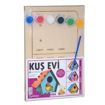Redka Eğitici Ahşap Kuş Evi Boyanabilir Set 6 Renk Boya ve Fırça - 1