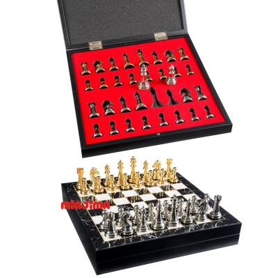 Sandıklı Paslanmaz Gold Silver Metal Satranç Takımı Seti Krom Kaplama Altın Krom 36 x36 Cm - 1