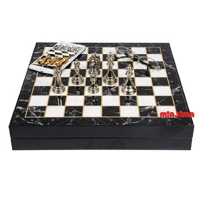 Sandıklı Paslanmaz Gold Silver Metal Satranç Takımı Seti Krom Kaplama Altın Krom 36 x36 Cm - 2