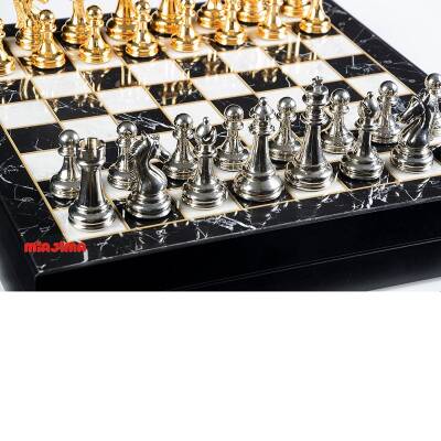 Sandıklı Paslanmaz Gold Silver Metal Satranç Takımı Seti Krom Kaplama Altın Krom 36 x36 Cm - 3