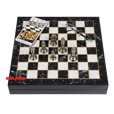 Sandıklı Paslanmaz Gold Silver Metal Satranç Takımı Seti Krom Kaplama Altın Krom 36 x36 Cm - 6