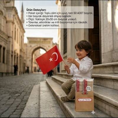 Türk Bayrağı Ahşap Sopalı Kuşe Bayrak 20x30 50'li -Ay Yıldızlı - 1