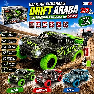 Uzaktan Kumandalı Full Fonksiyon 2.4G Şarjlı 1:20 Drift Araba (Course) - 1