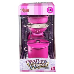 Vardem Oyuncak 7 Parça Raflı Emaye Tencere Tava Seti Pembe - Vardem Oyuncak