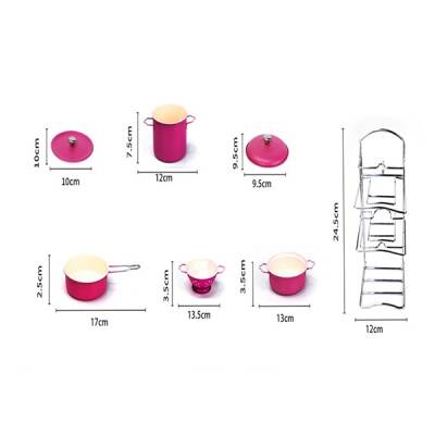 Vardem Oyuncak 7 Parça Raflı Emaye Tencere Tava Seti Pembe - 3