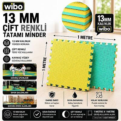 Wibo 13 mm EVA Tatami Minder 1x1 Metre Çift Taraflı Puzzle Yer Karosu Kaymaz Spor ve Oyun Matı - 2