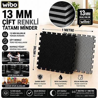 Wibo 13 mm EVA Tatami Minder 1x1 Metre Çift Taraflı Puzzle Yer Karosu Kaymaz Spor ve Oyun Matı - 3