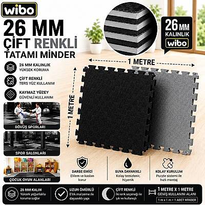 Wibo 26 mm EVA Tatami Minder 1x1 Metre Çift Taraflı Puzzle Yer Karosu Kaymaz Spor ve Oyun Matı - 1