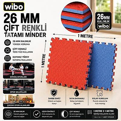Wibo 26 mm EVA Tatami Minder 1x1 Metre Çift Taraflı Puzzle Yer Karosu Kaymaz Spor ve Oyun Matı - 2