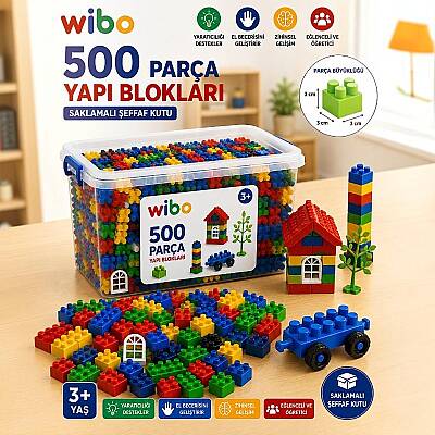 Wibo 500 Parça Büyük Boy Yapı Blokları Aksesuarlı PVC Kutulu Anaokulu Kreş Eğitici Oyuncak Seti - 1