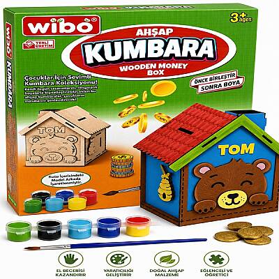 Wibo Ahşap Boyama Kumbara Kendin Yap DIY Ahşap Kumbara Boyama Seti Eğitici Hobi ve Sanat Oyuncağı - 1