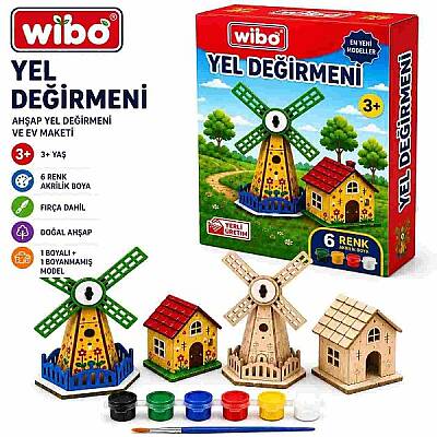 Wibo Ahşap Yel Değirmeni Maketi Boyanabilir Kendin Yap DIY Ahşap Hobi ve Sanat Seti - 1