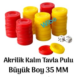 Wibo Akrilik Kalın Sarı Kırmızı Tavla Pulu Büyük Boy 35 mm - WİBO