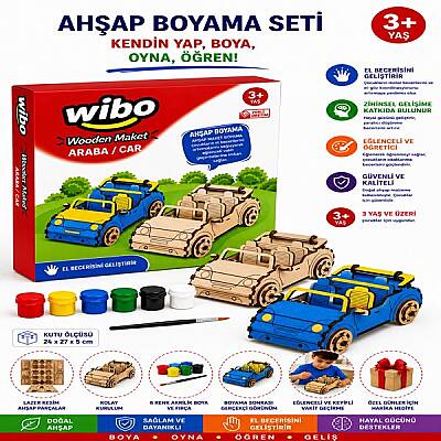 Wibo Art Ahşap Araba Maketi Boyama Seti Kendin Yap DIY Ahşap Hobi Kiti - 1