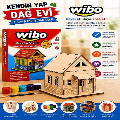 Wibo Art Ahşap Dağ Evi Maketi Boyanabilir Kendin Yap DIY Hobi ve Sanat Seti - 1