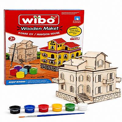 Wibo Art Ahşap Konak Ev Maketi Boyanabilir Kendin Yap DIY Hobi ve Sanat Seti - 1