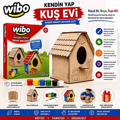 Wibo Art Ahşap Kuş Evi Maketi Boyama Seti Boyanabilir Kendin Yap DIY Hobi ve Sanat Kiti - 1