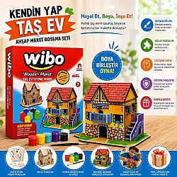 Wibo Art Ahşap Taş Ev Maketi Boyanabilir Kendin Yap DIY Hobi ve Sanat Seti - WİBO