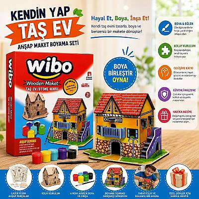 Wibo Art Ahşap Taş Ev Maketi Boyanabilir Kendin Yap DIY Hobi ve Sanat Seti - 1
