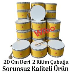 WİBO Askılı Ahşap Deri Çocuk Davulu Deri Davul 20 Cm Sarı - 3