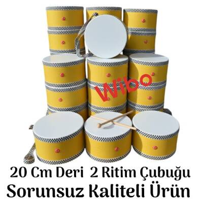 WİBO Askılı Ahşap Deri Çocuk Davulu Deri Davul 20 Cm Sarı - 3