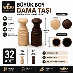 Wibo Büyük Boy Ahşap Dama Taşı 32 Adet Premium Dama Pulu 5.3 cm - WİBO