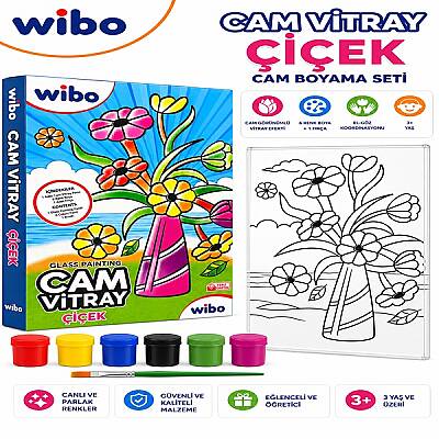 Wibo Çiçek Cam Vitray Boyama Seti 6 Renk Cam Boyası ve Fırça Eğitici Sanat Hobi Kiti 3 Yaş+ - 1